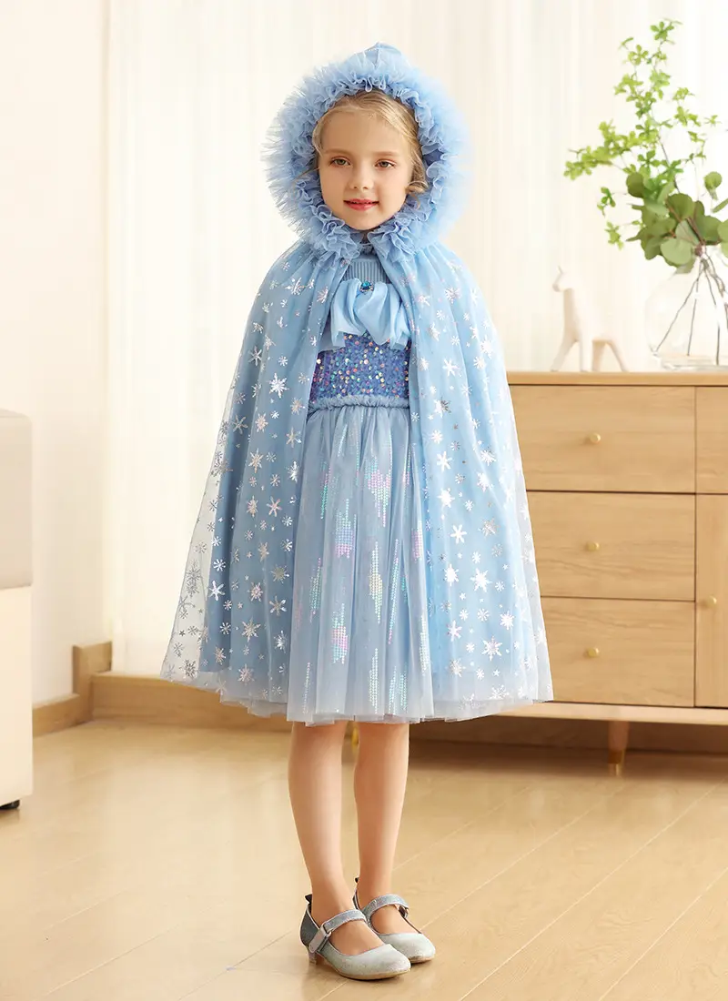 Light Blue Starry Hooded Cloak for Girls — feature 2