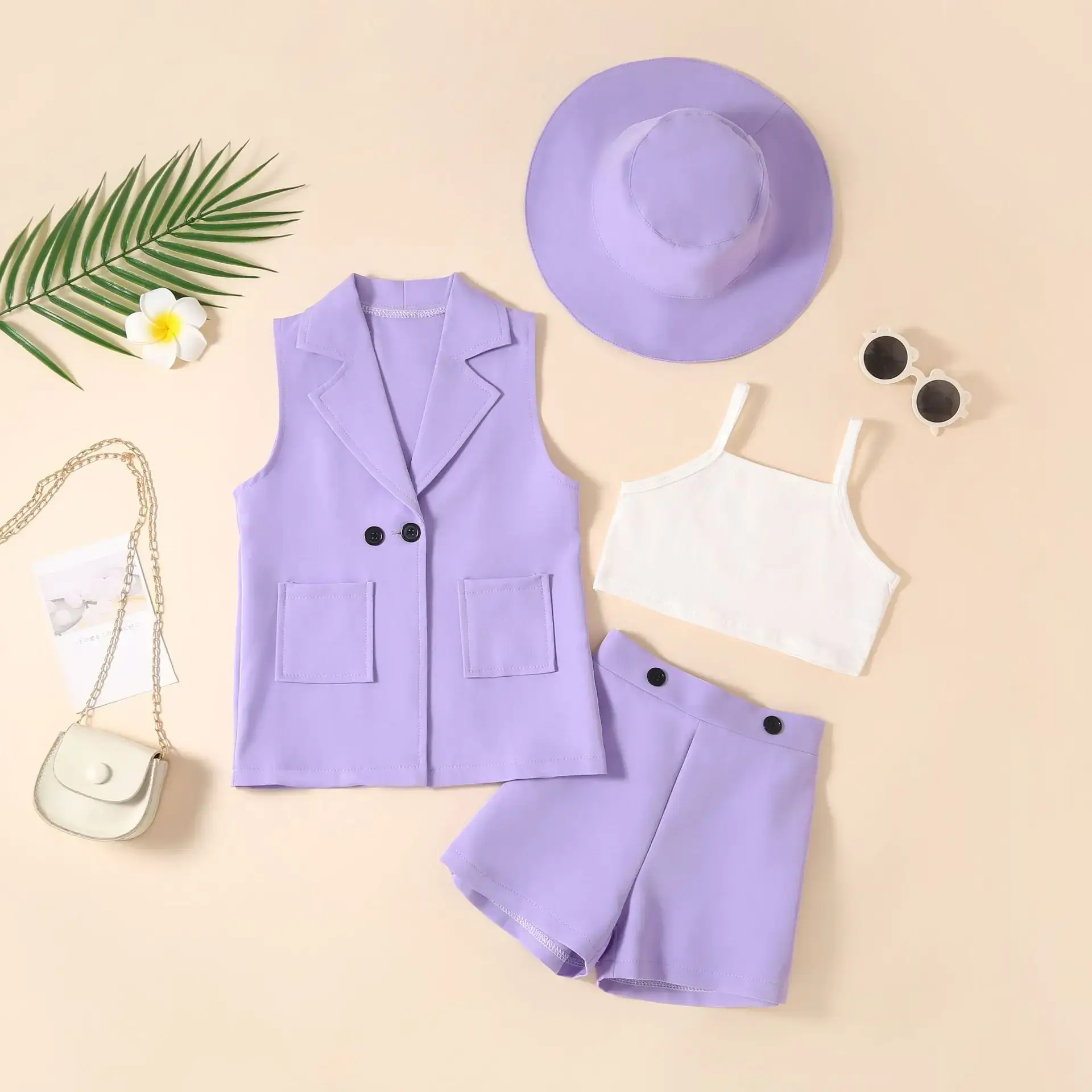 Purple 4-Piece Girl Suit with Hat & Sunglasses