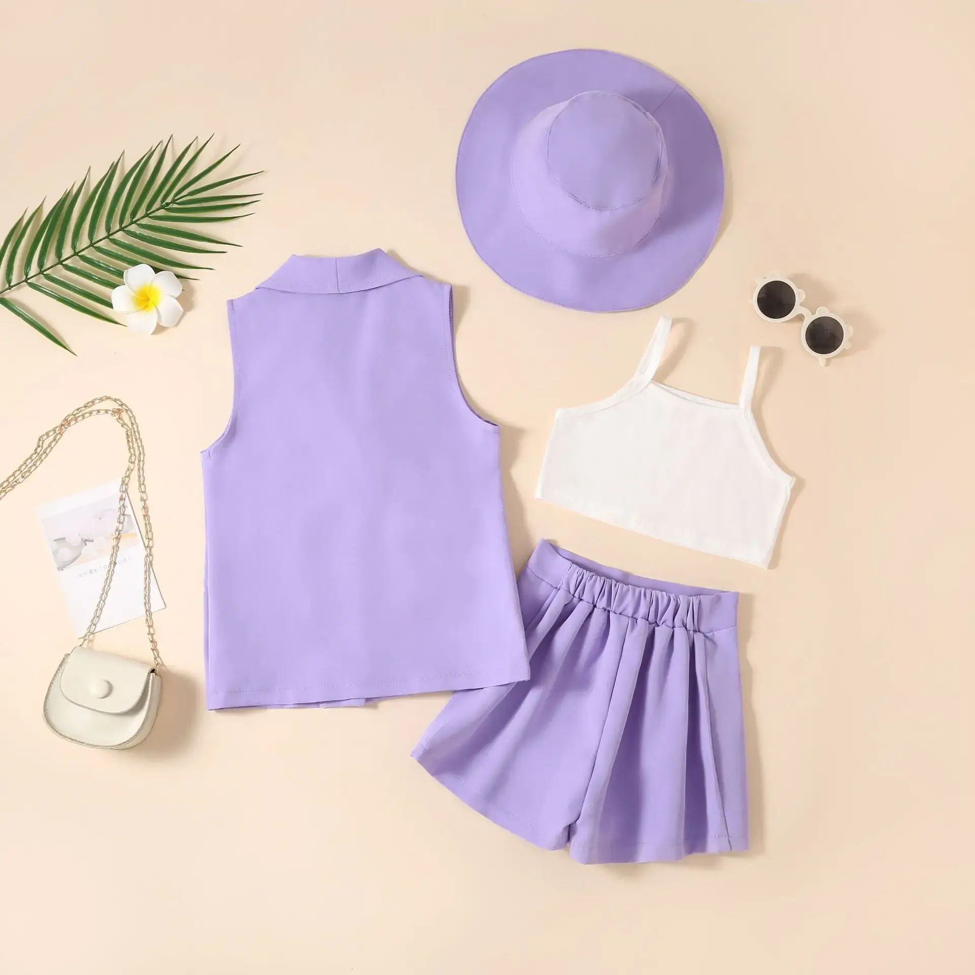 Purple 4-Piece Girl Suit with Hat & Sunglasses — feature 23