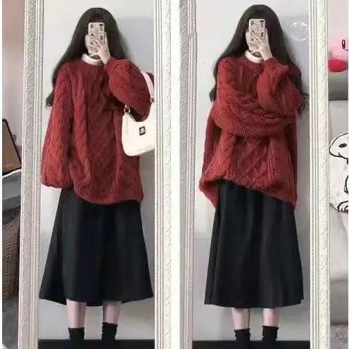 Women's Extra Thick Twist Knit Sweater Mid Length 2025 Winter - Image 8