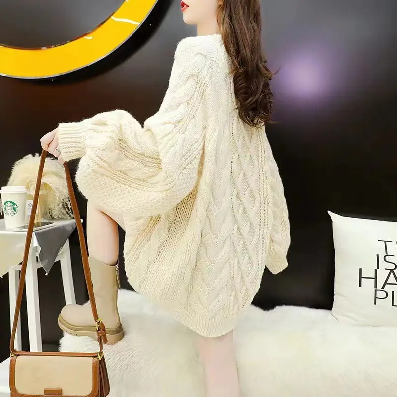 Women's Extra Thick Twist Knit Sweater Mid Length 2025 Winter — feature 18
