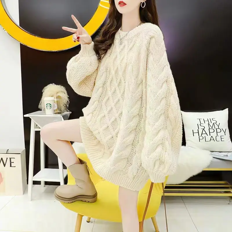 Women's Extra Thick Twist Knit Sweater Mid Length 2025 Winter — feature 19