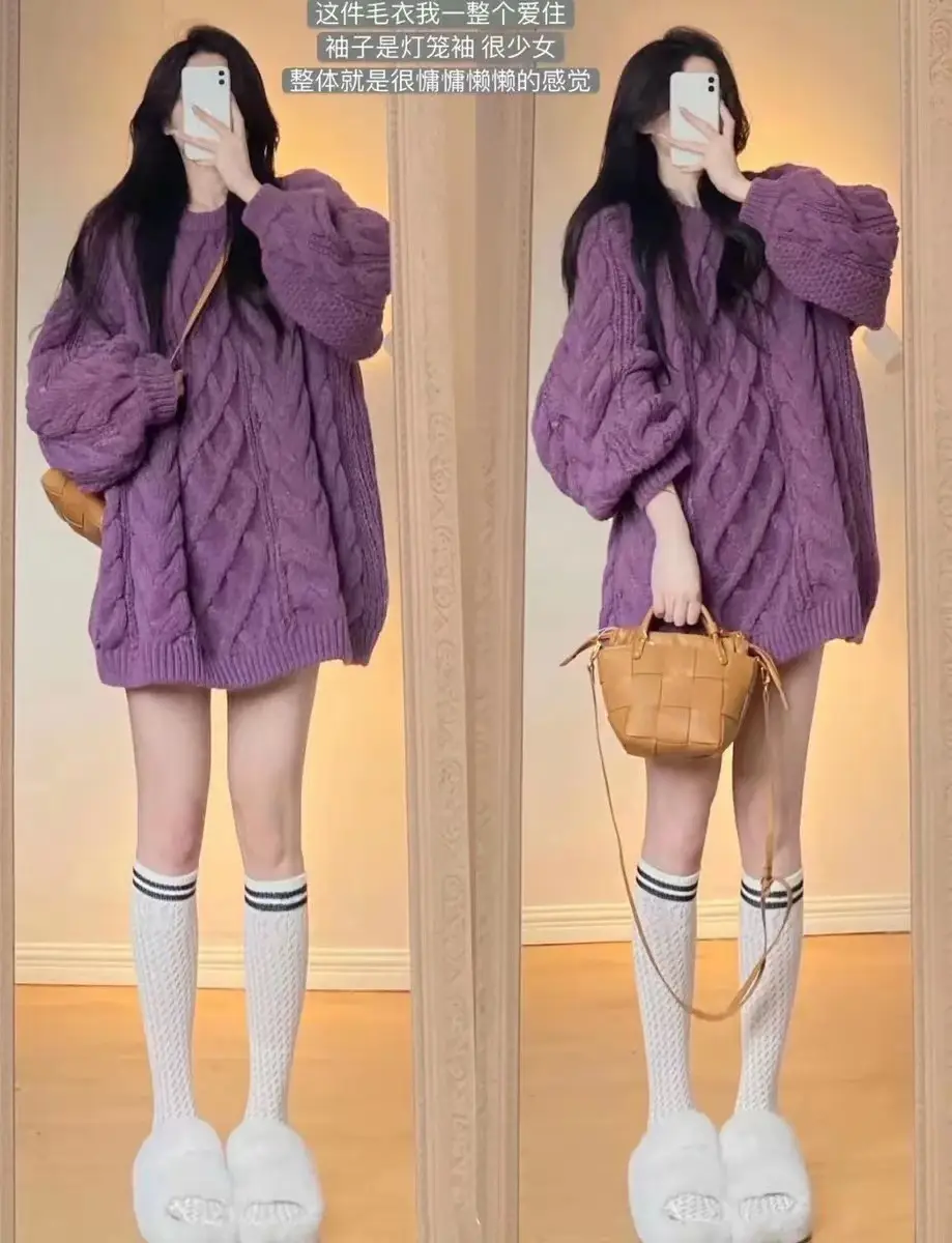 Women's Extra Thick Twist Knit Sweater Mid Length 2025 Winter — feature 24