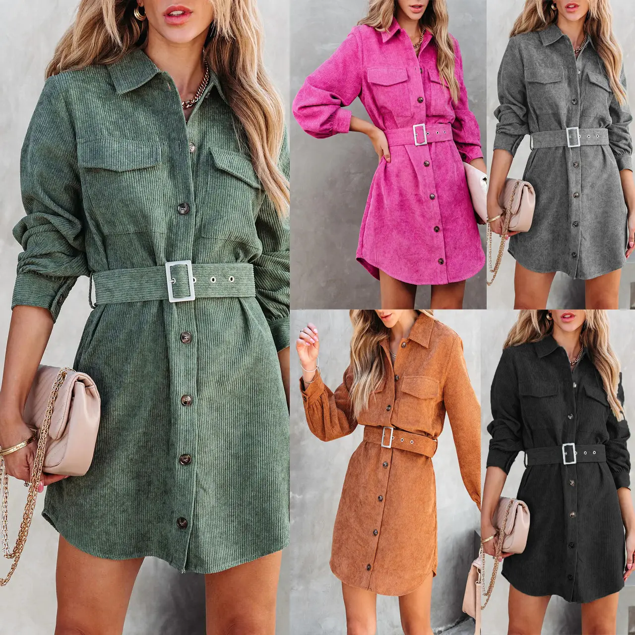Black Lace-Up Button Dress for Women Winter 2022 - Image 5