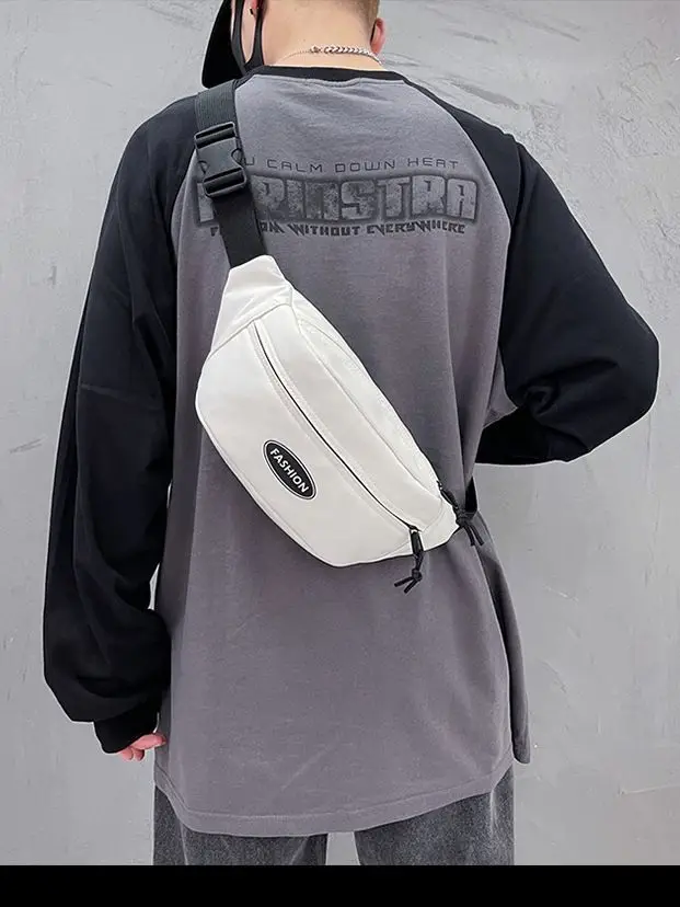 Japanese Style Men's White Crossbody Phone Waist Bag - Image 7