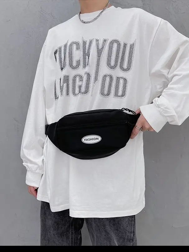Japanese Style Men's White Crossbody Phone Waist Bag - Image 8