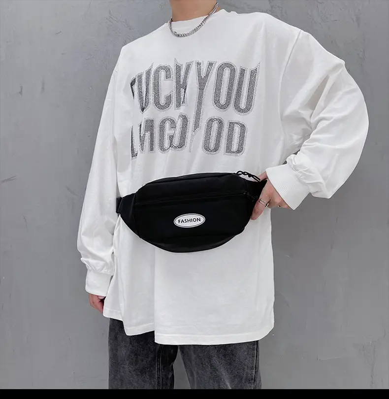 Japanese Style Men's White Crossbody Phone Waist Bag — feature 14