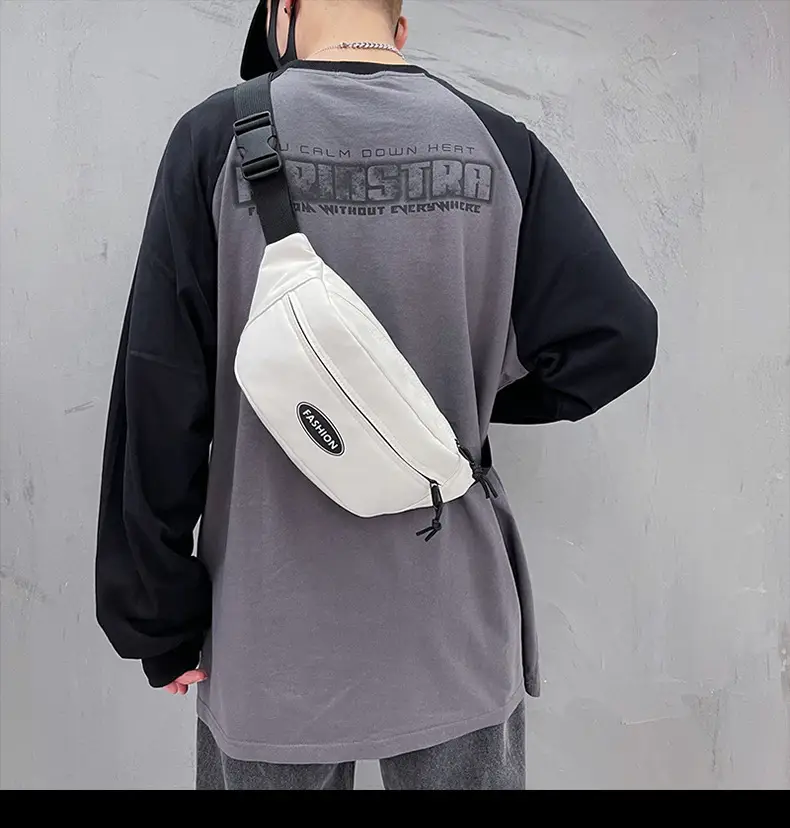Japanese Style Men's White Crossbody Phone Waist Bag — feature 15