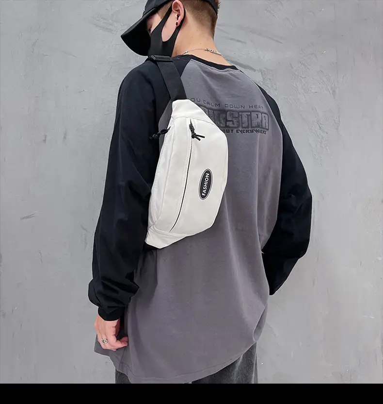 Japanese Style Men's White Crossbody Phone Waist Bag — feature 16