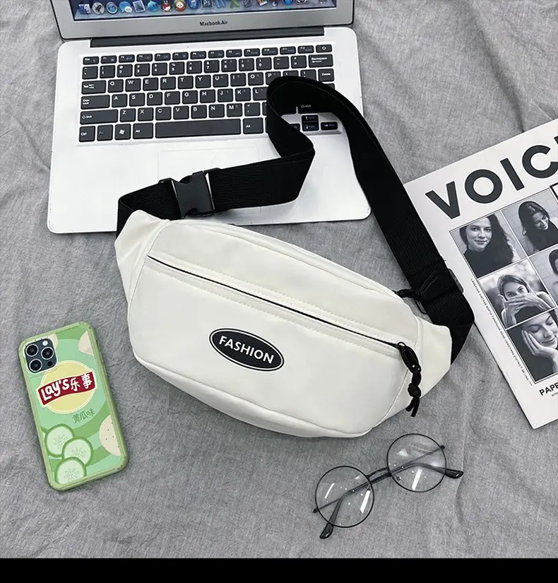 Japanese Style Men's White Crossbody Phone Waist Bag — feature 23