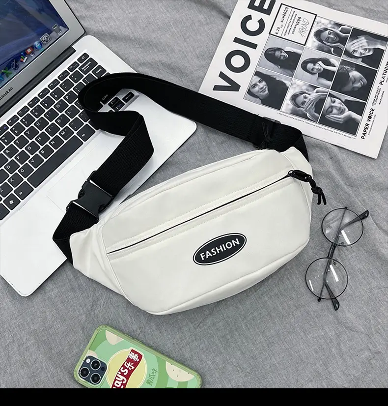 Japanese Style Men's White Crossbody Phone Waist Bag — feature 24