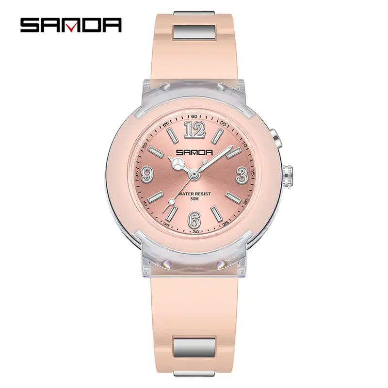 Sanda Rose Gold Quartz Watch with LED Light - Image 2