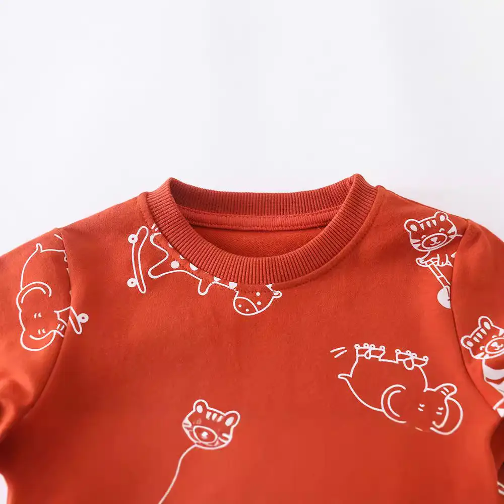 Children's Red Cartoon Cotton Sweatshirt Round Neck