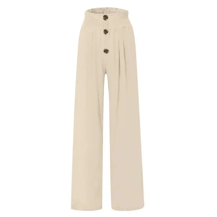 Women's Cotton Linen Wide Leg Pants Cream Button Front