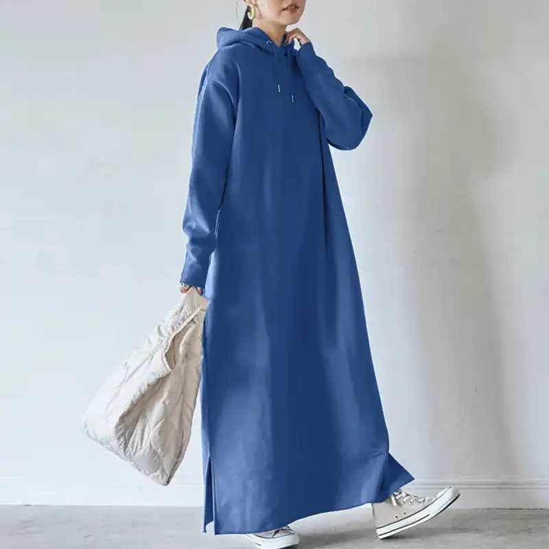Fleece Hooded Sweater Plus Size Long Dress Brown — feature 10
