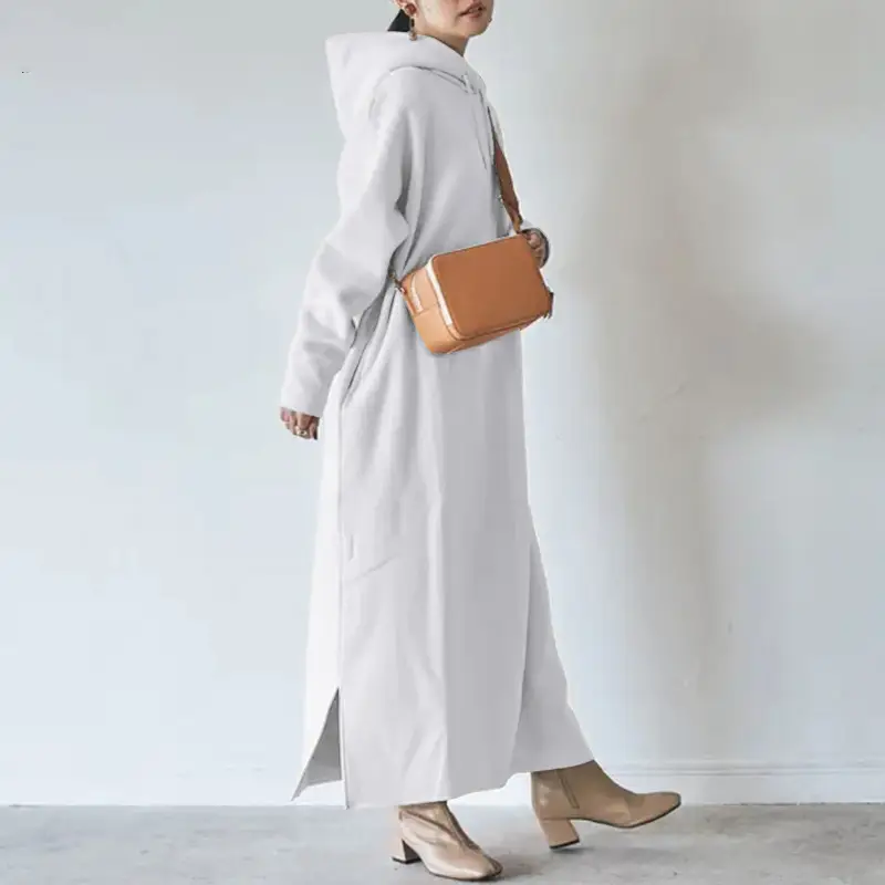 Fleece Hooded Sweater Plus Size Long Dress Brown — feature 5