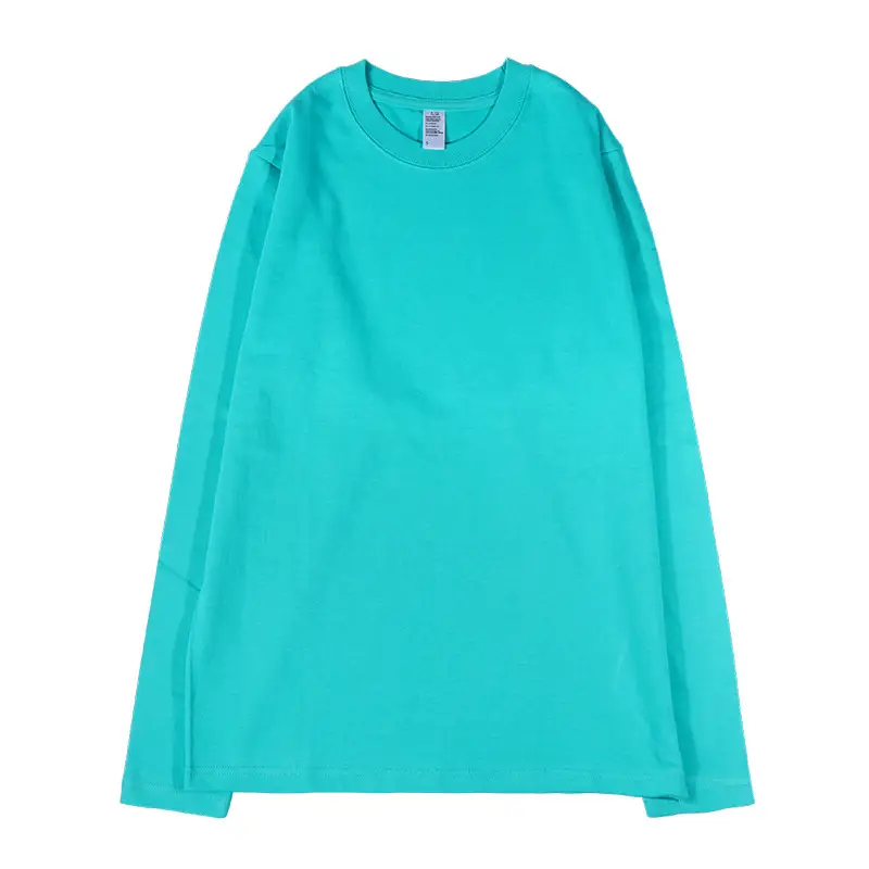 Men Women Long Sleeve T-Shirt 270g Cotton Teal - Image 3