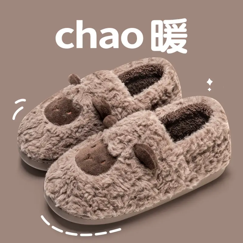 Lidani cotton slippers women's bag with thick bottom cute fluffy shoes velvet confinement postpartum autumn and winter cotton shoes women's fleece-lined wholesale