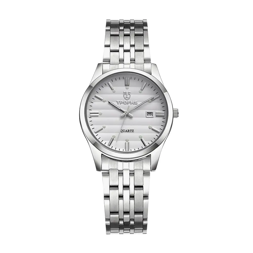 Gold Quartz Couple Watch with Calendar & Waterproof Band