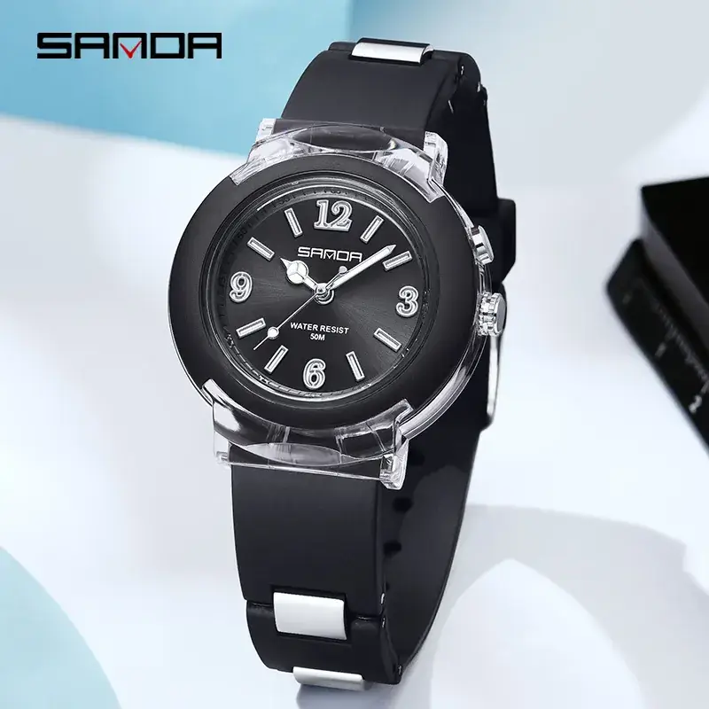 Sanda Kids Digital Watch Black Clear Silicone Waterproof