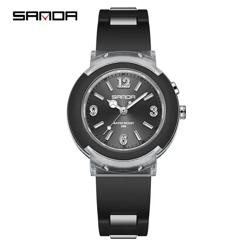 Sanda Kids Digital Watch Black Clear Silicone Waterproof