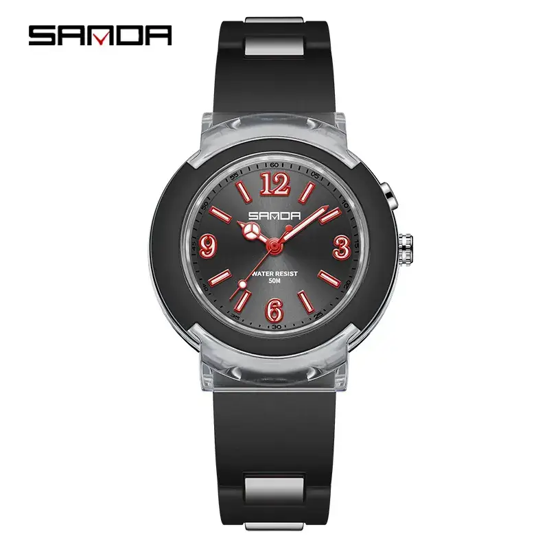 Sanda Kids Digital Watch Black Clear Silicone Waterproof