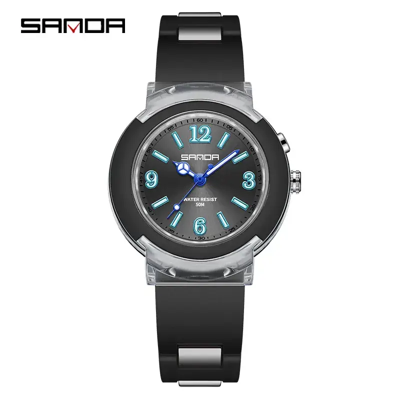 Sanda Kids Digital Watch Black Clear Silicone Waterproof