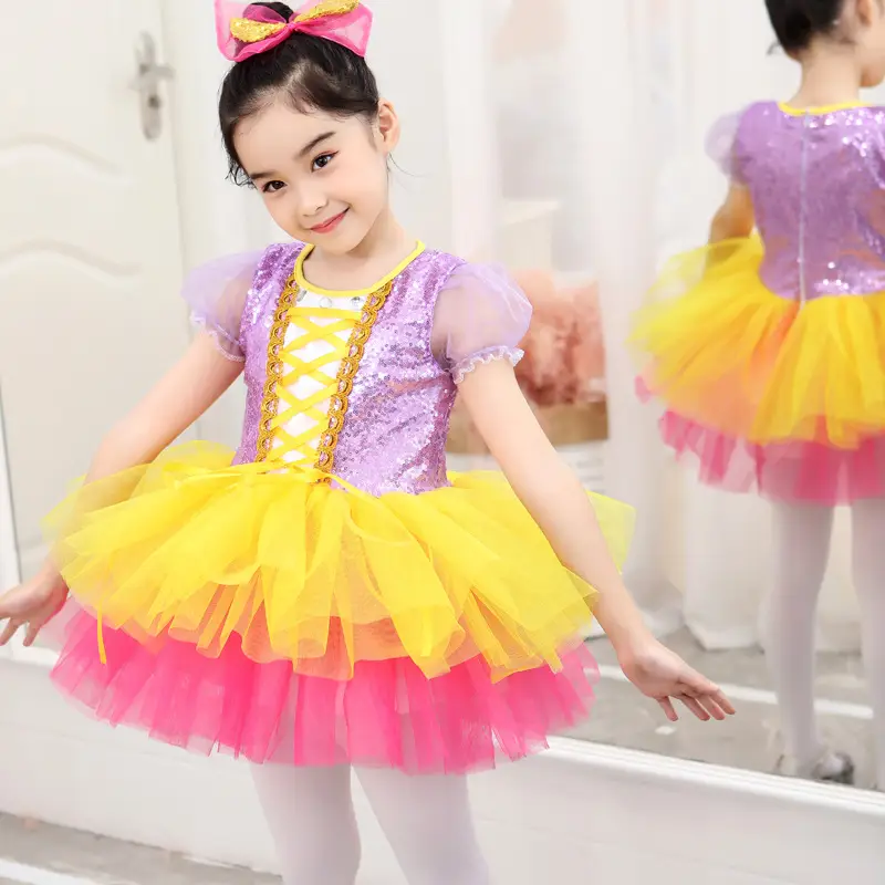 Girls Sequin Princess Gauze Skirt Dance Outfit - Image 2