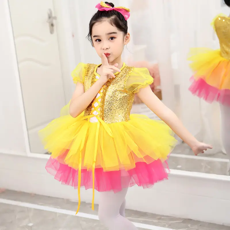 Girls Sequin Princess Gauze Skirt Dance Outfit - Image 3