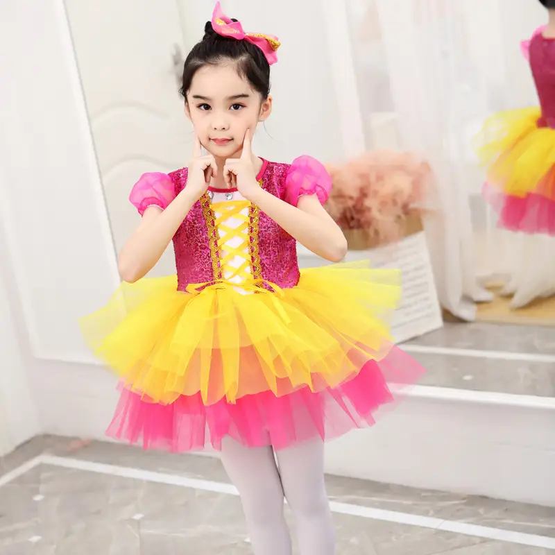 Girls Sequin Princess Gauze Skirt Dance Outfit - Image 4