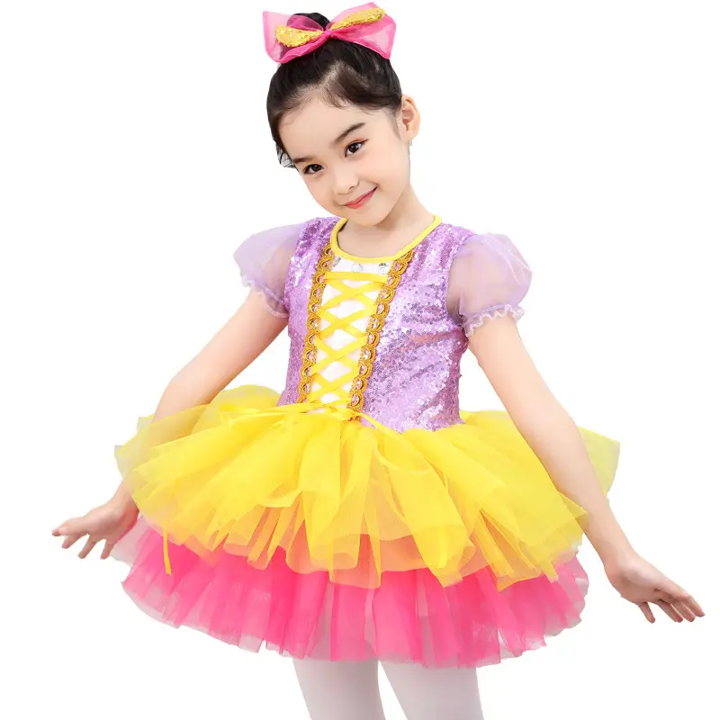 Girls Sequin Princess Gauze Skirt Dance Outfit - Image 5