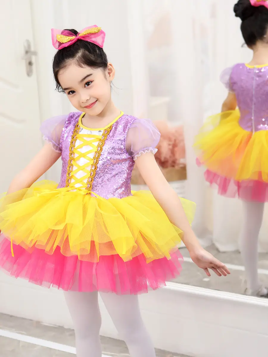 Girls Sequin Princess Gauze Skirt Dance Outfit — feature 3