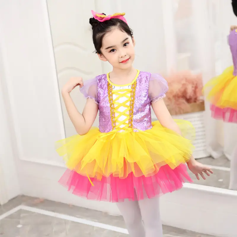 Girls Sequin Princess Gauze Skirt Dance Outfit — feature 4