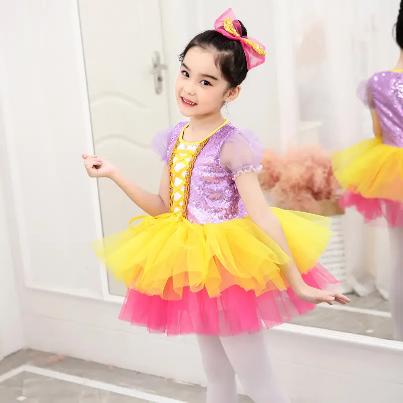 Girls Sequin Princess Gauze Skirt Dance Outfit — feature 5