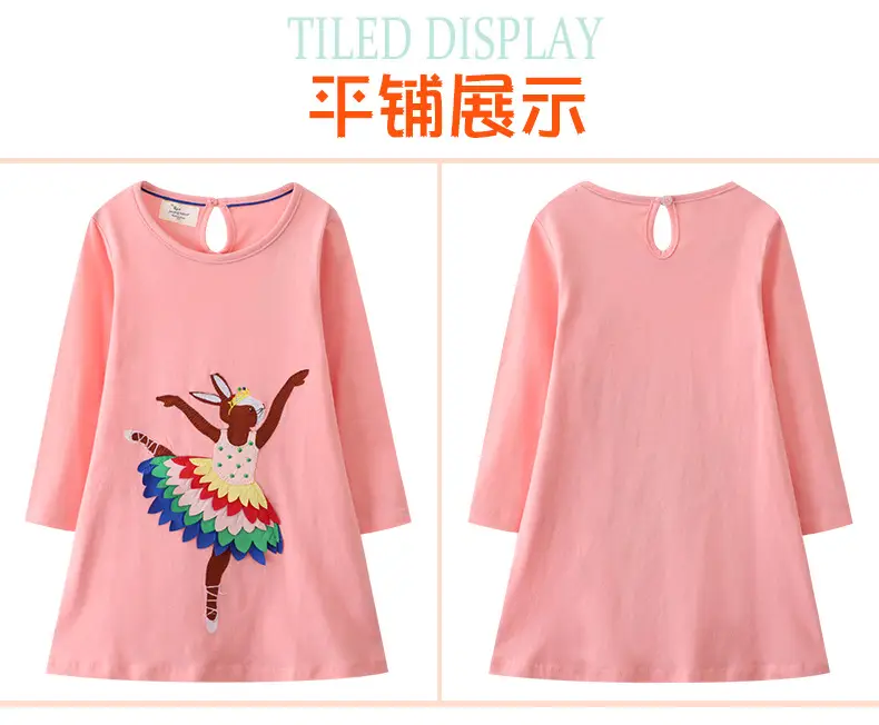Long Sleeve Girls Dress Pink Princess Print — feature 3