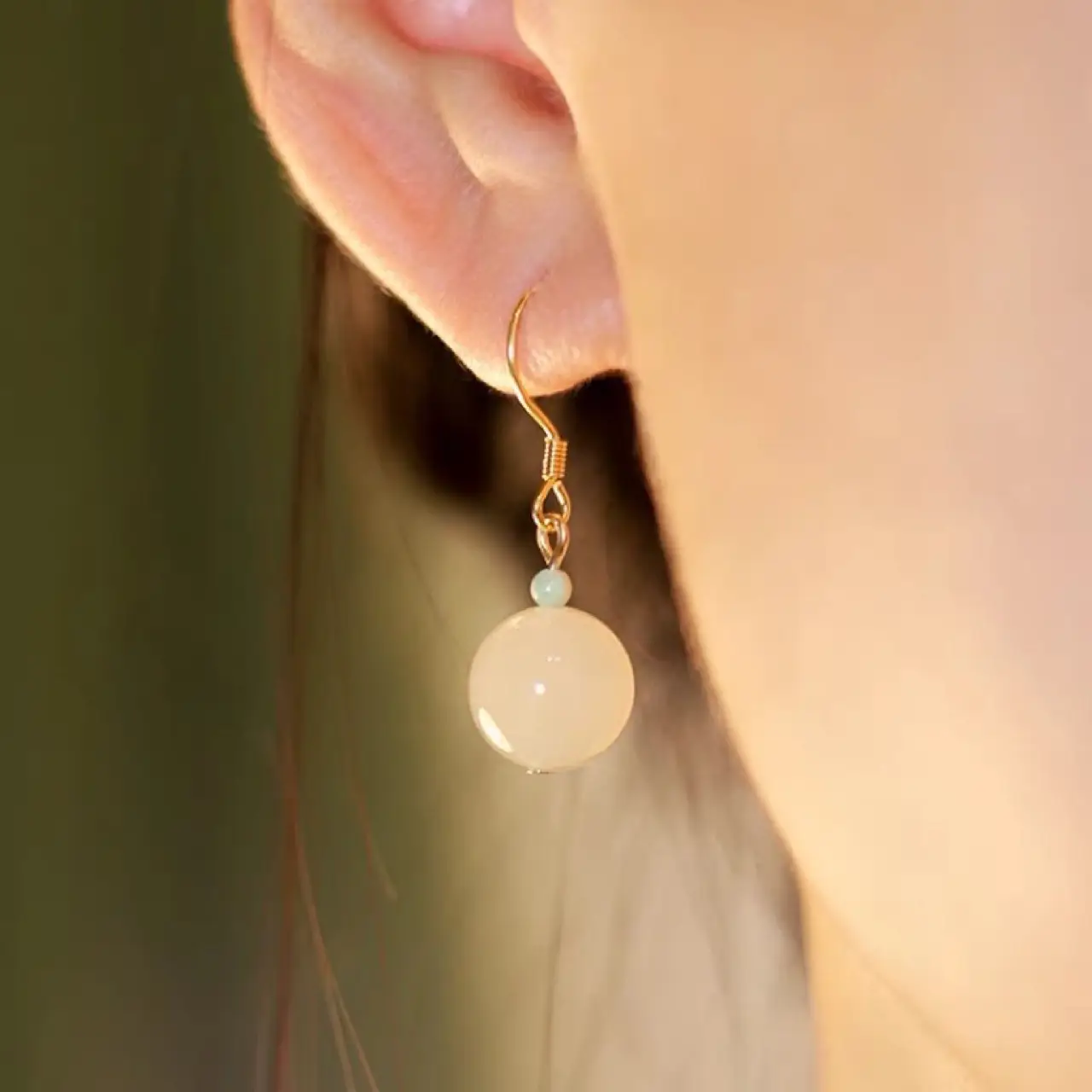White Hetian Jade Earrings Sapam Design Small All Match - Image 2