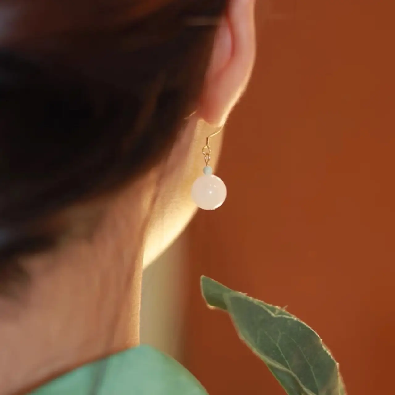 White Hetian Jade Earrings Sapam Design Small All Match - Image 3
