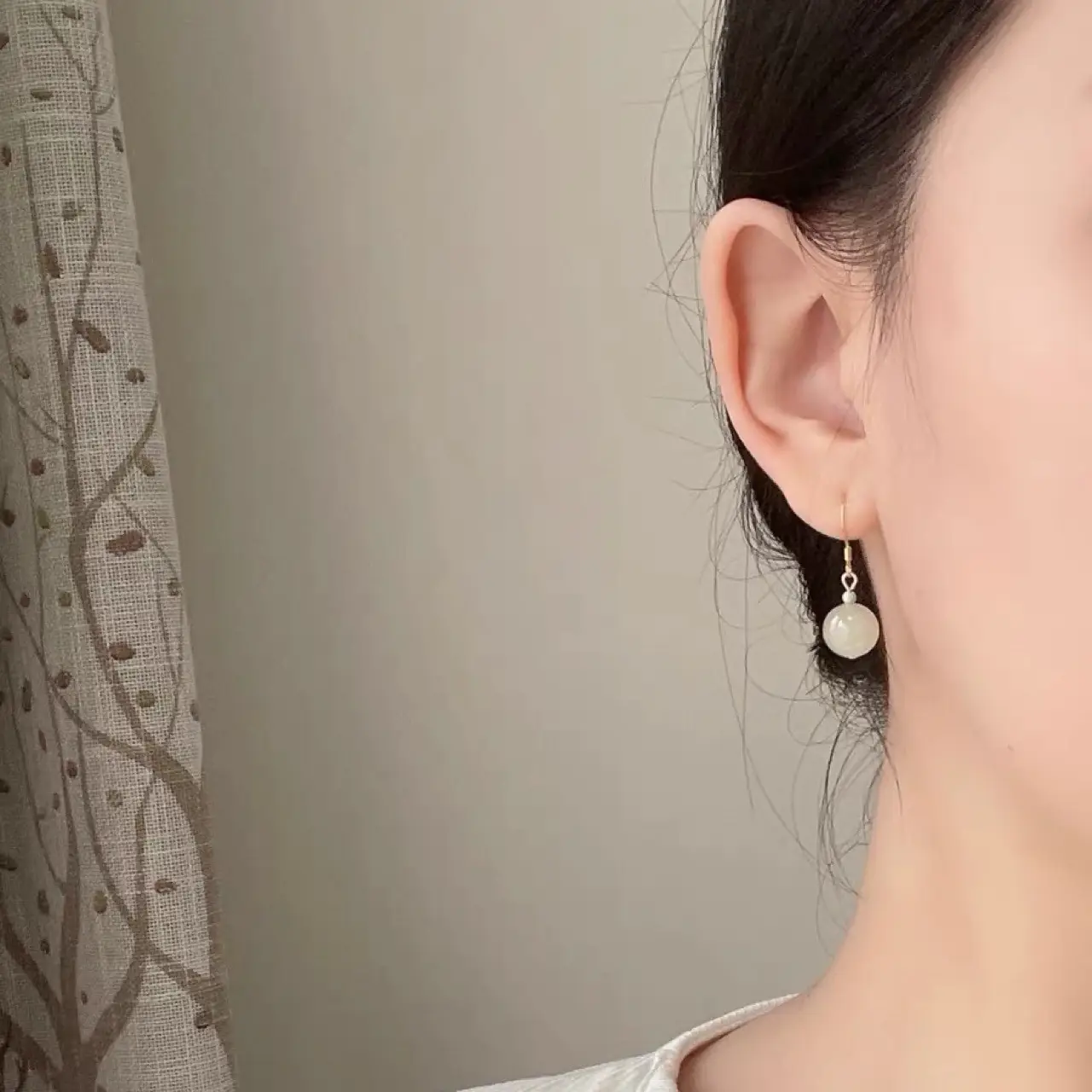 White Hetian Jade Earrings Sapam Design Small All Match — feature 5