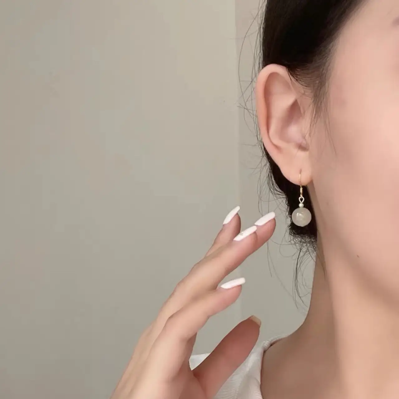 White Hetian Jade Earrings Sapam Design Small All Match — feature 6
