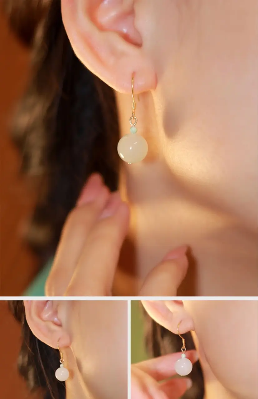 White Hetian Jade Earrings Sapam Design Small All Match — feature 8