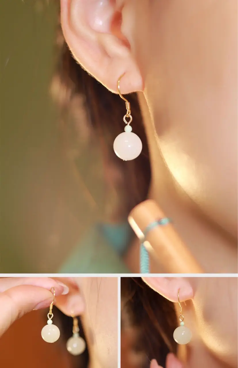 White Hetian Jade Earrings Sapam Design Small All Match — feature 9