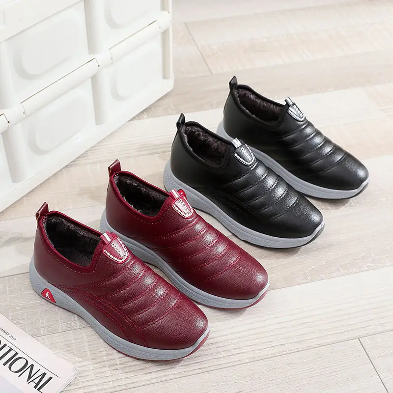 2025 New Fleece Lined Shoes Black Maroon - Image 5