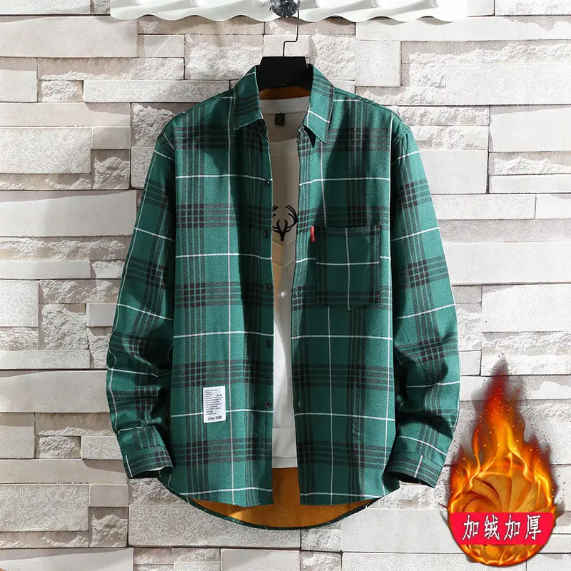 Men Plaid Fleece Shirt Thick Warm Casual Wear - Image 13