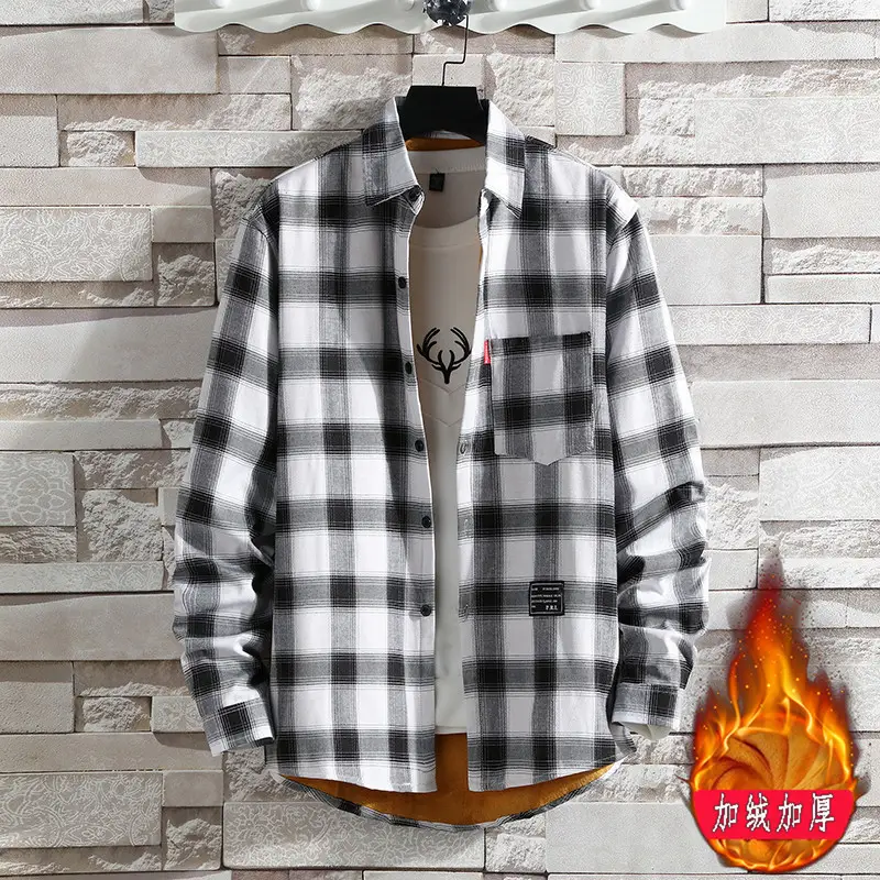 Men Plaid Fleece Shirt Thick Warm Casual Wear - Image 14