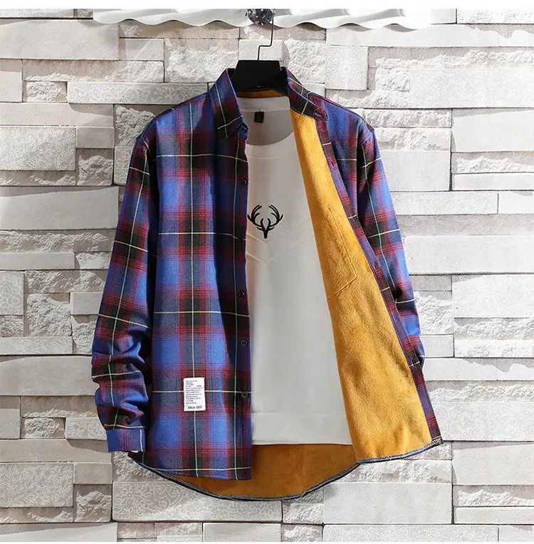 Men Plaid Fleece Shirt Thick Warm Casual Wear — feature 16