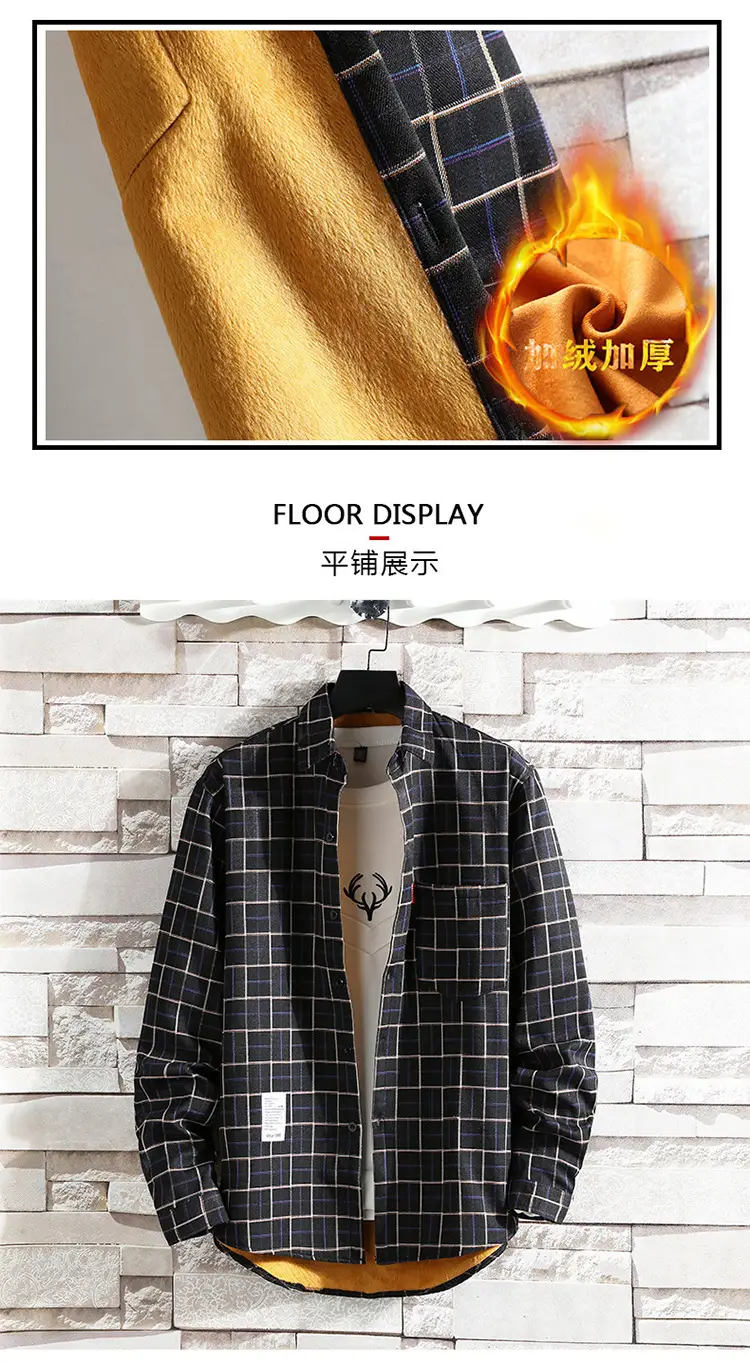 Men Plaid Fleece Shirt Thick Warm Casual Wear — feature 19