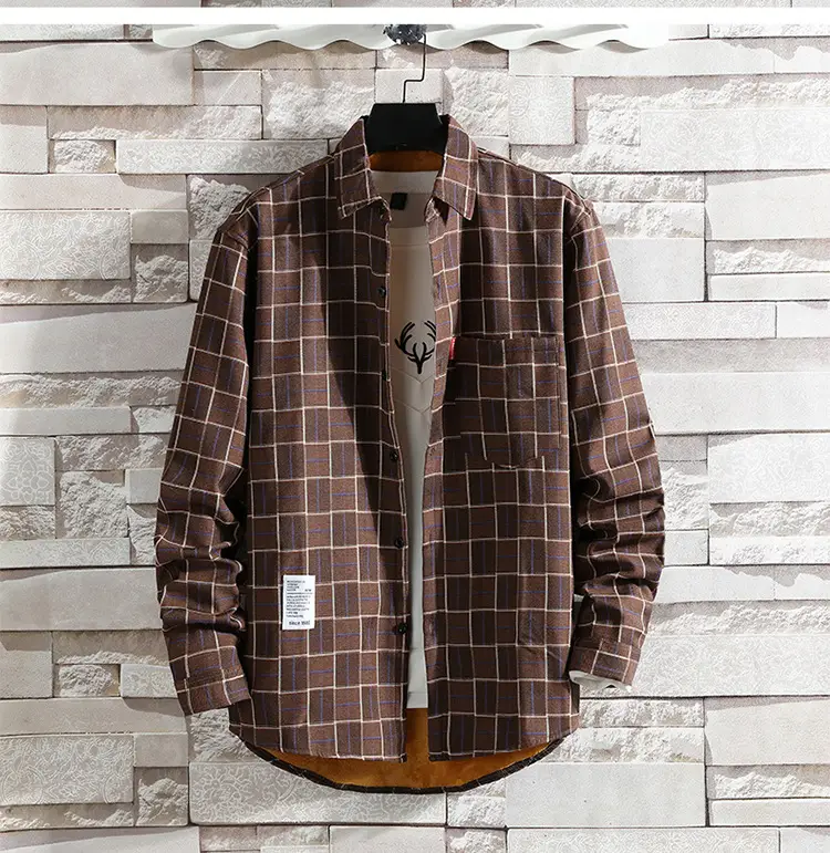 Men Plaid Fleece Shirt Thick Warm Casual Wear — feature 21