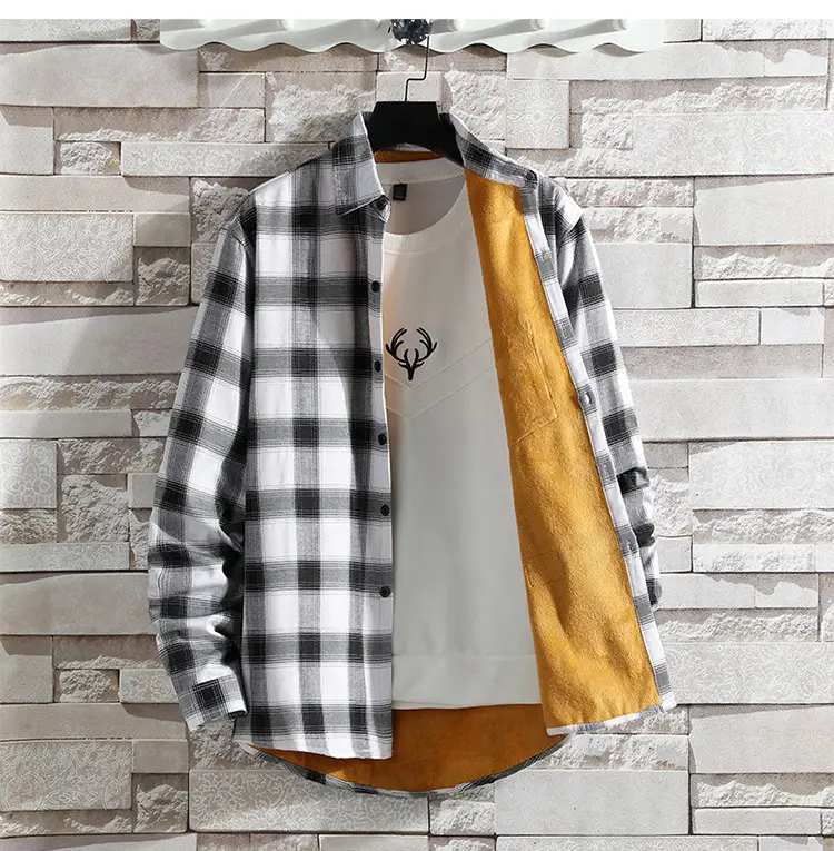 Men Plaid Fleece Shirt Thick Warm Casual Wear — feature 25