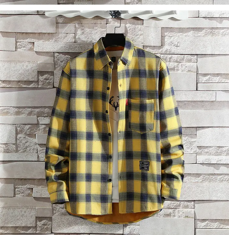 Men Plaid Fleece Shirt Thick Warm Casual Wear — feature 27