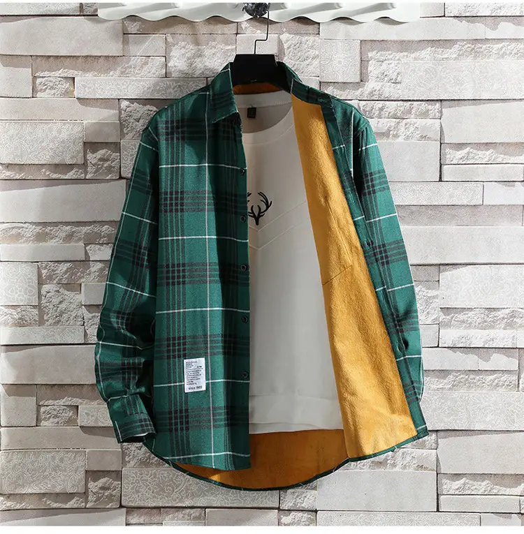 Men Plaid Fleece Shirt Thick Warm Casual Wear — feature 7